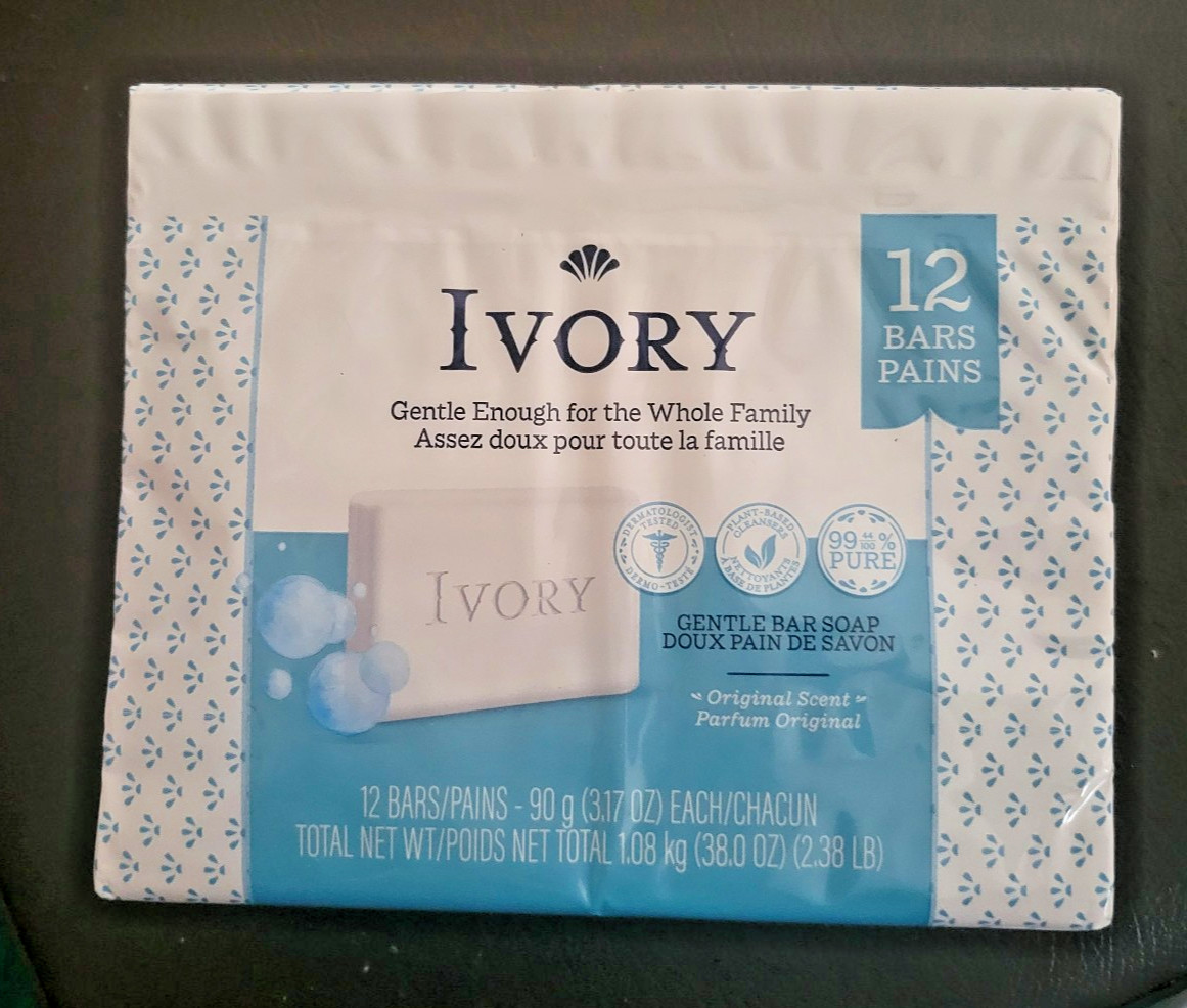 12 Bars P&G Ivory Bar Soap Original Scent Gentle Bar Soap 3.17oz Bars Sealed