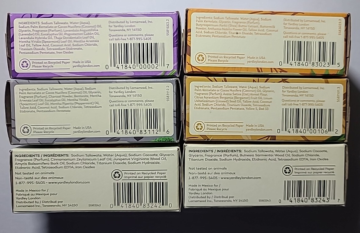 S12*BRAND NEW*6 PCs SET Yardley Bar Soaps
