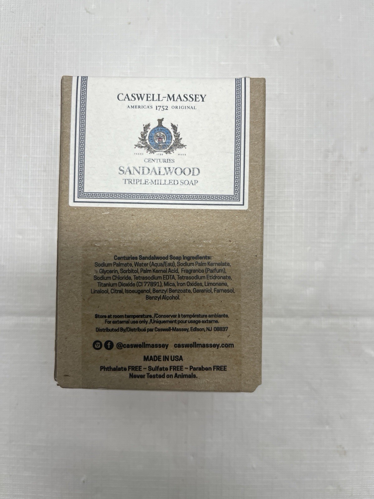 Caswell Massey Sandalwood Triple Milled Single Bar Soap New Sealed in Box