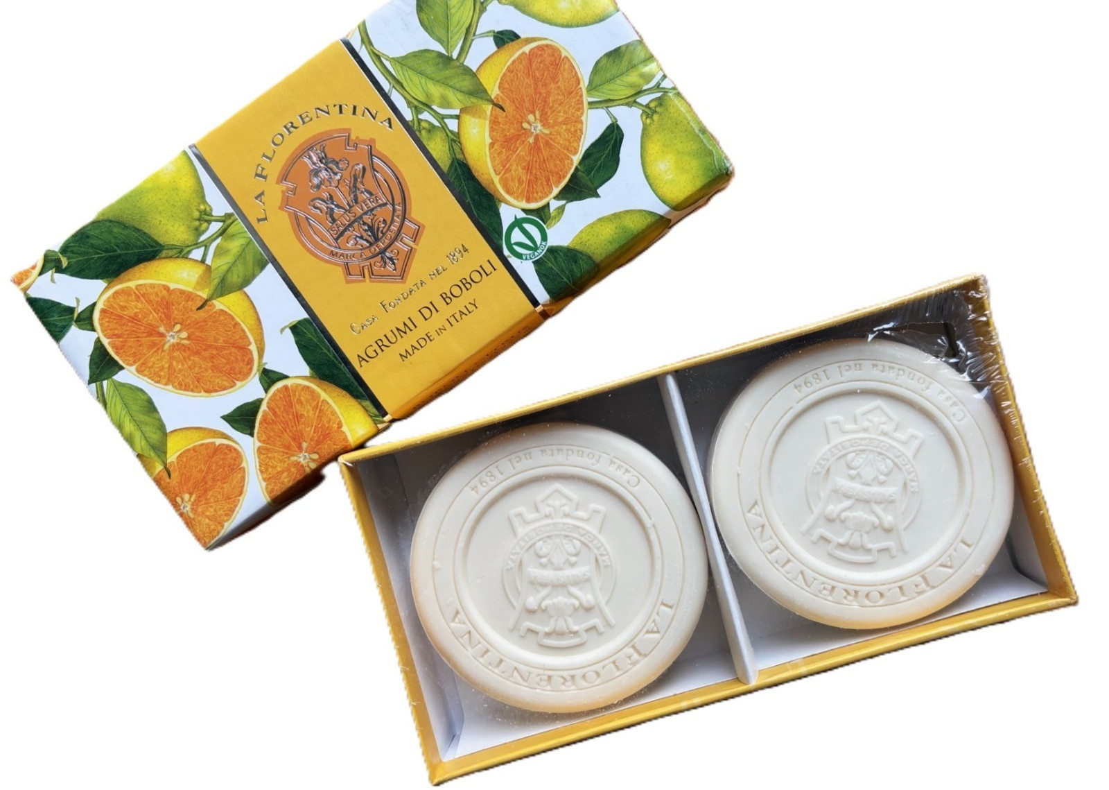Boxed Soap La Florentina Italy Boboli Citrus Sealed 2 Rd Sculpted 4ozBars Agrumi