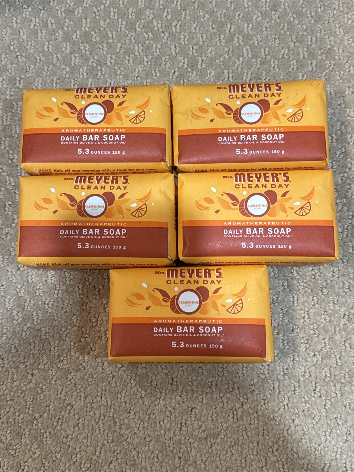 5 Pack Mrs. Meyer’s Clean Day Bar Soap Clementine Scent, 5.3 oz