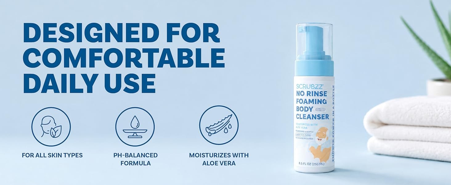 No Rinse Body Wash for Elderly, Gentle 8.5 fl oz Rinse Cleansing Foam for