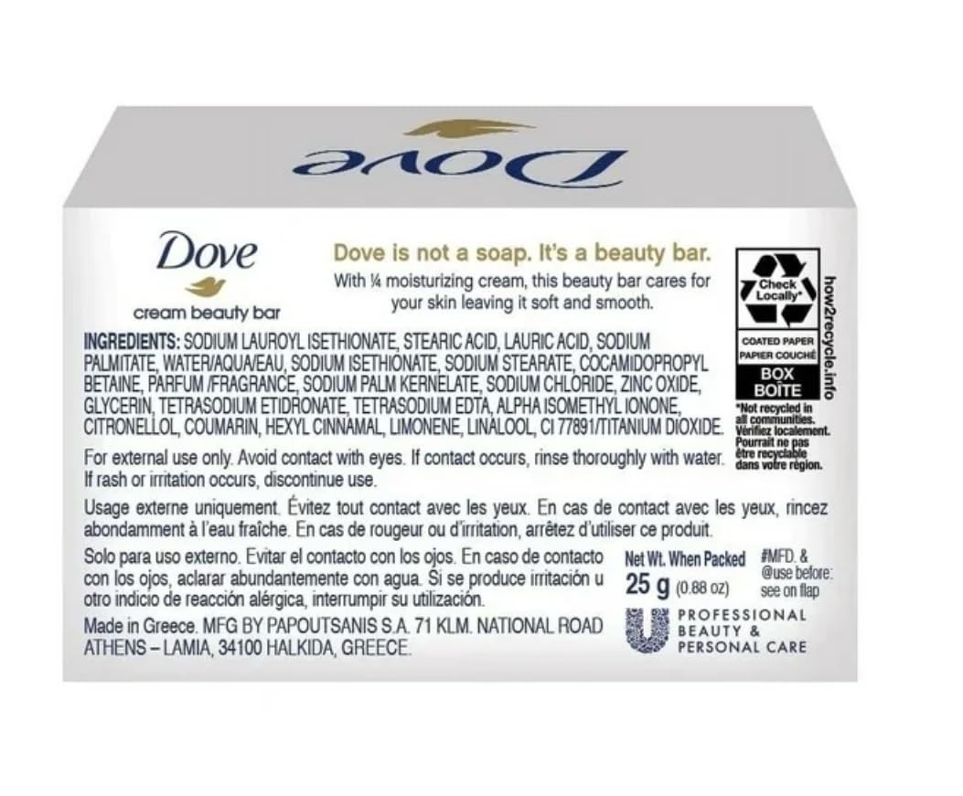 (12) Pack 25 Grams Dove Cream Beauty Bar 0.07 Ounce (Pack of 12), White