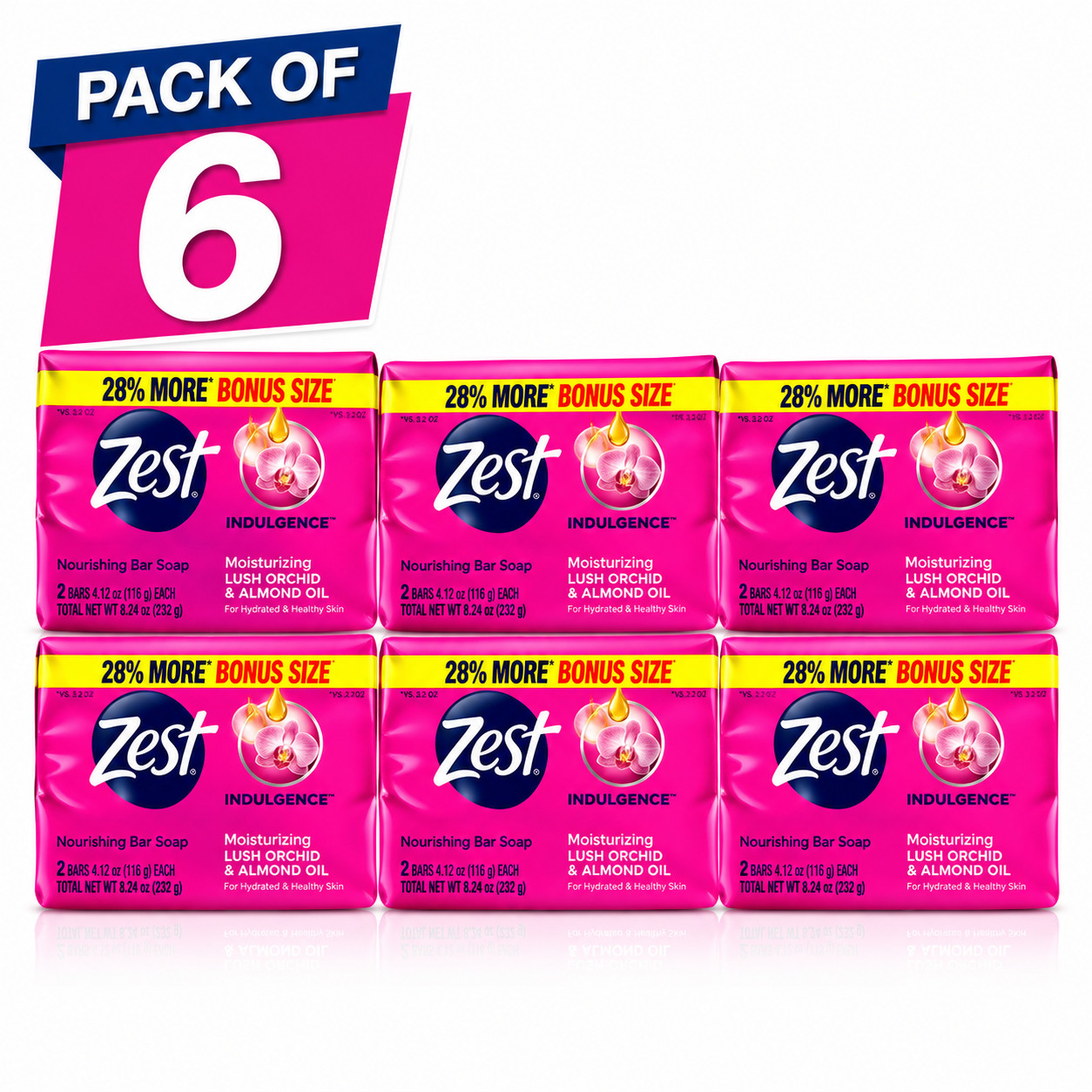 1 Pack of 6 Zest Indulgence Deodorant Bar Soap 4.12 oz Bars Lush Orchid & Almond