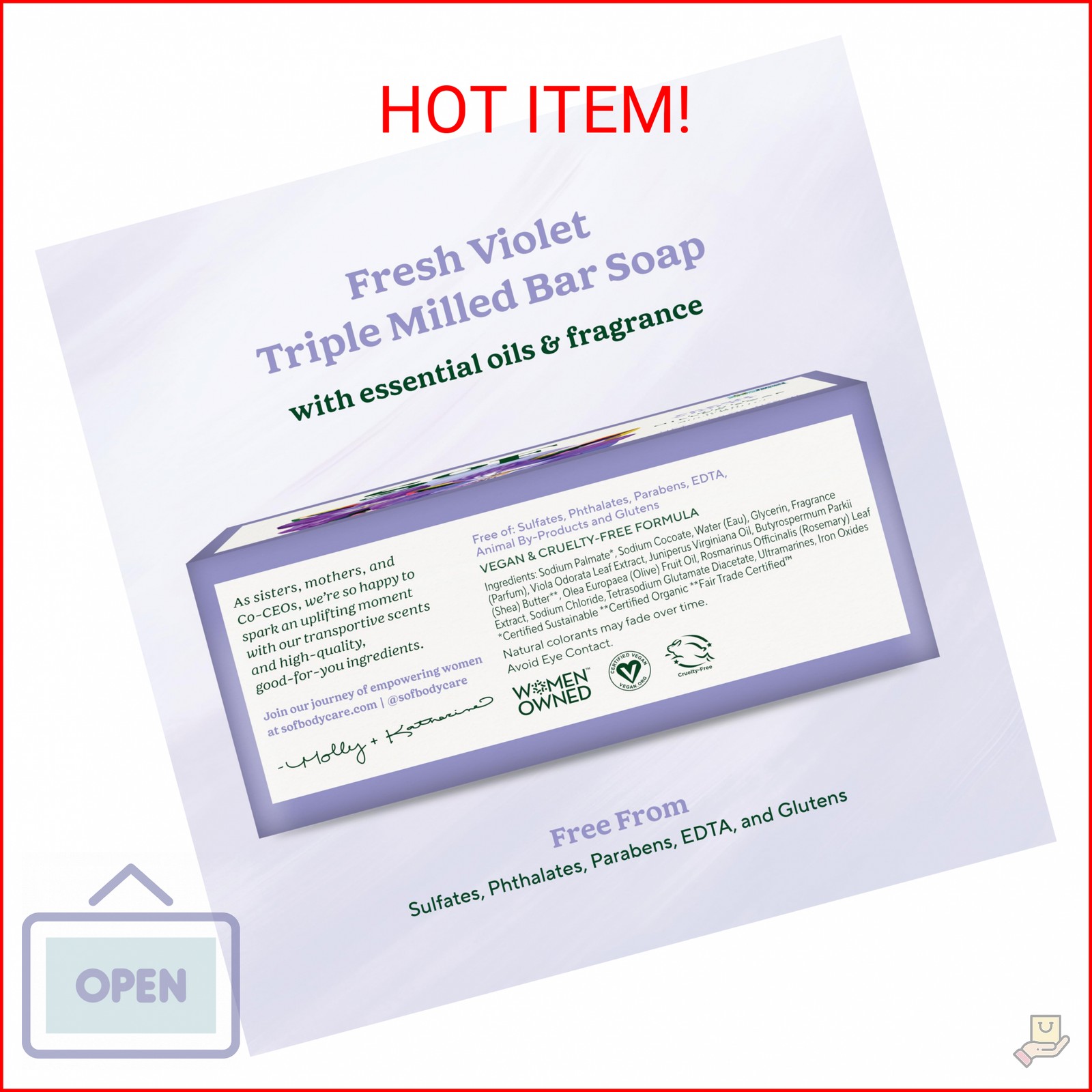 South of France Natural Body Care Triple Milled Large 6OZ Bar Soap (Violet Bouqu