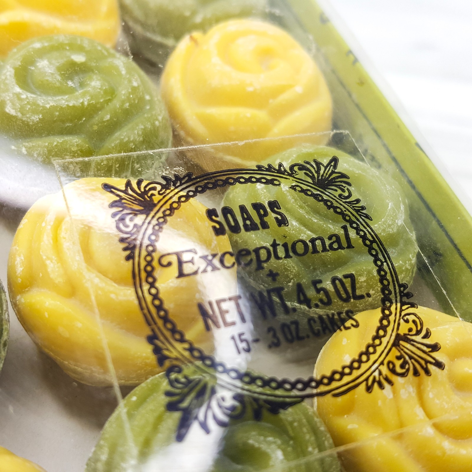 Vintage 15pc Rose Perfumed Guest Vanity Soap Mini Roses Yellow & Green in Box