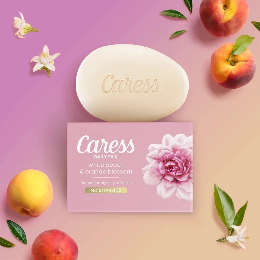 Caress Bar, Daily Silk White Peach & Orange Blossom 12 Soap 3.75 Oz Each Bar