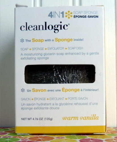CLEAN LOGIC WARM VANILLA GLYCERIN SOAP with SPONGE IN BAR & PLASTIC CASE