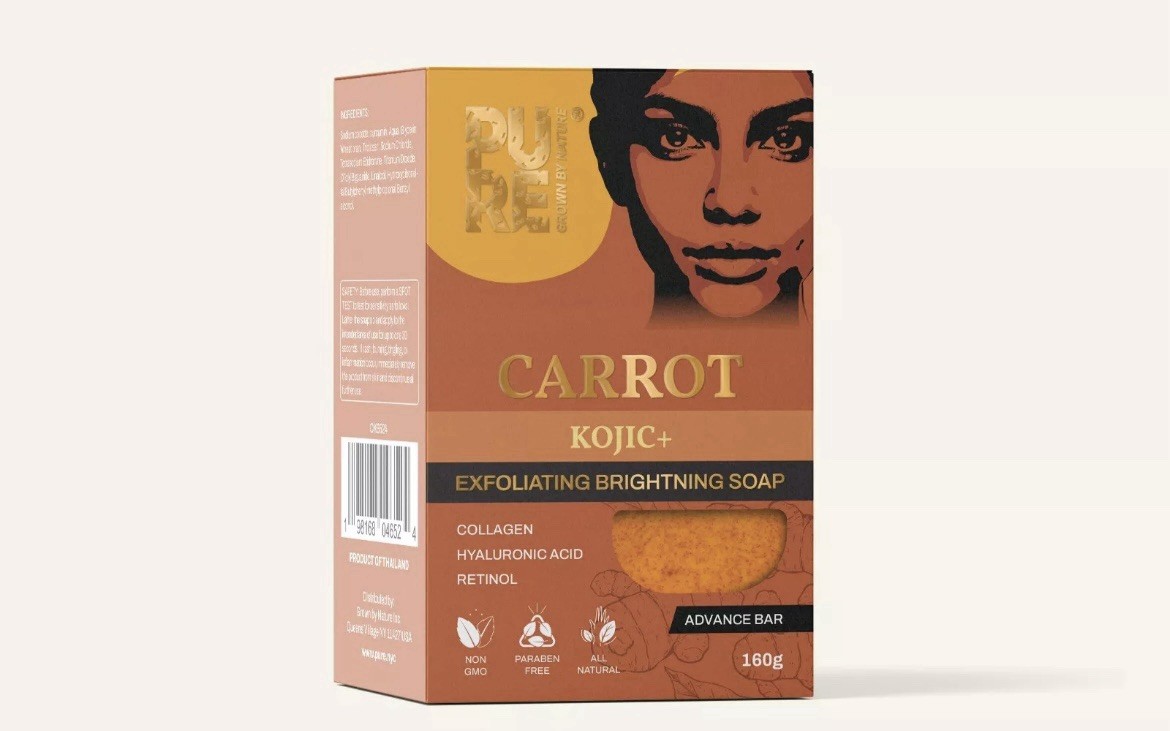 PURE GROWN BY NATURE Carrot Kojic Plus Exfoliating, Glowing Skin Soap, 160g