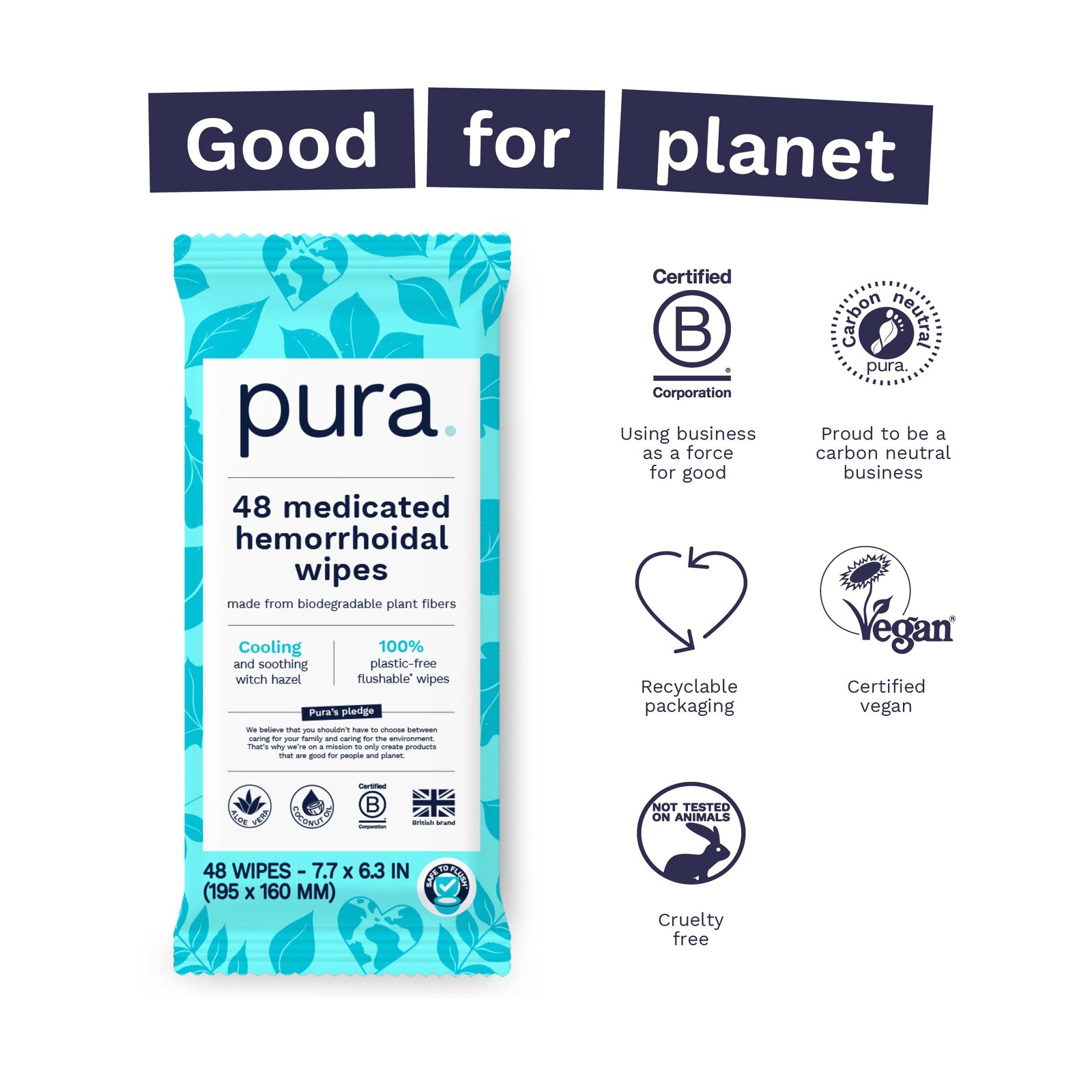 Pura XL Flushable Medicated Wipes for Hemorrhoid Relief, Extra-Large, Fragrance-