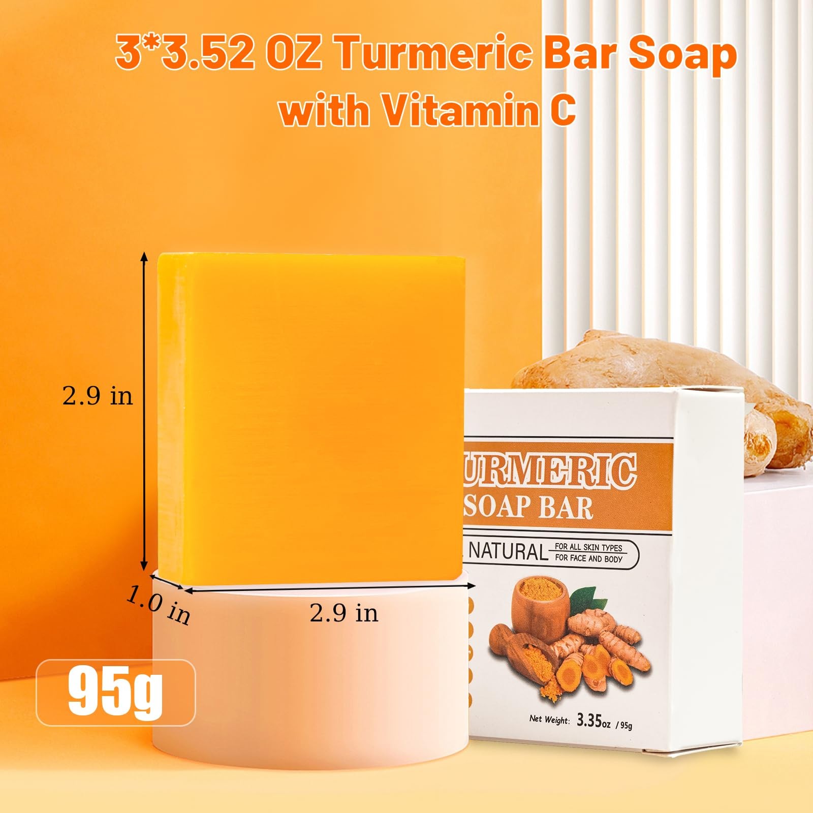 MR.A 3Packs Turmeric Soap Bar, Organic 3.33 Ounce (Pack of 3), TURMERIC