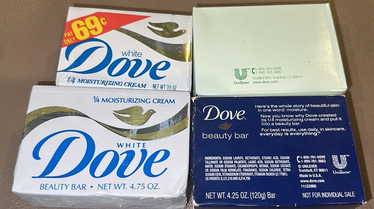 Vtg Mixed Dove Bars, 2-White, 1-Cucumber & Green Tea, And 1-White Beauty Bar-NOS