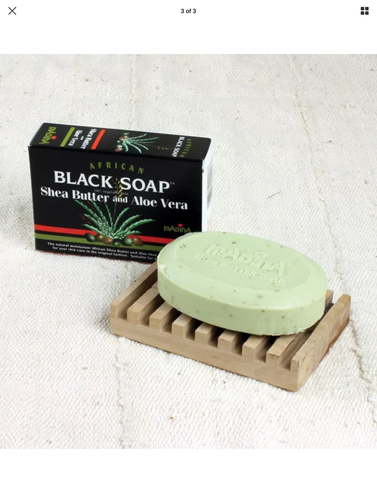 Madina African Black Soap – Shea Butter & Aloe Vera / Vitamin E 3.5 oz (3 Pack)