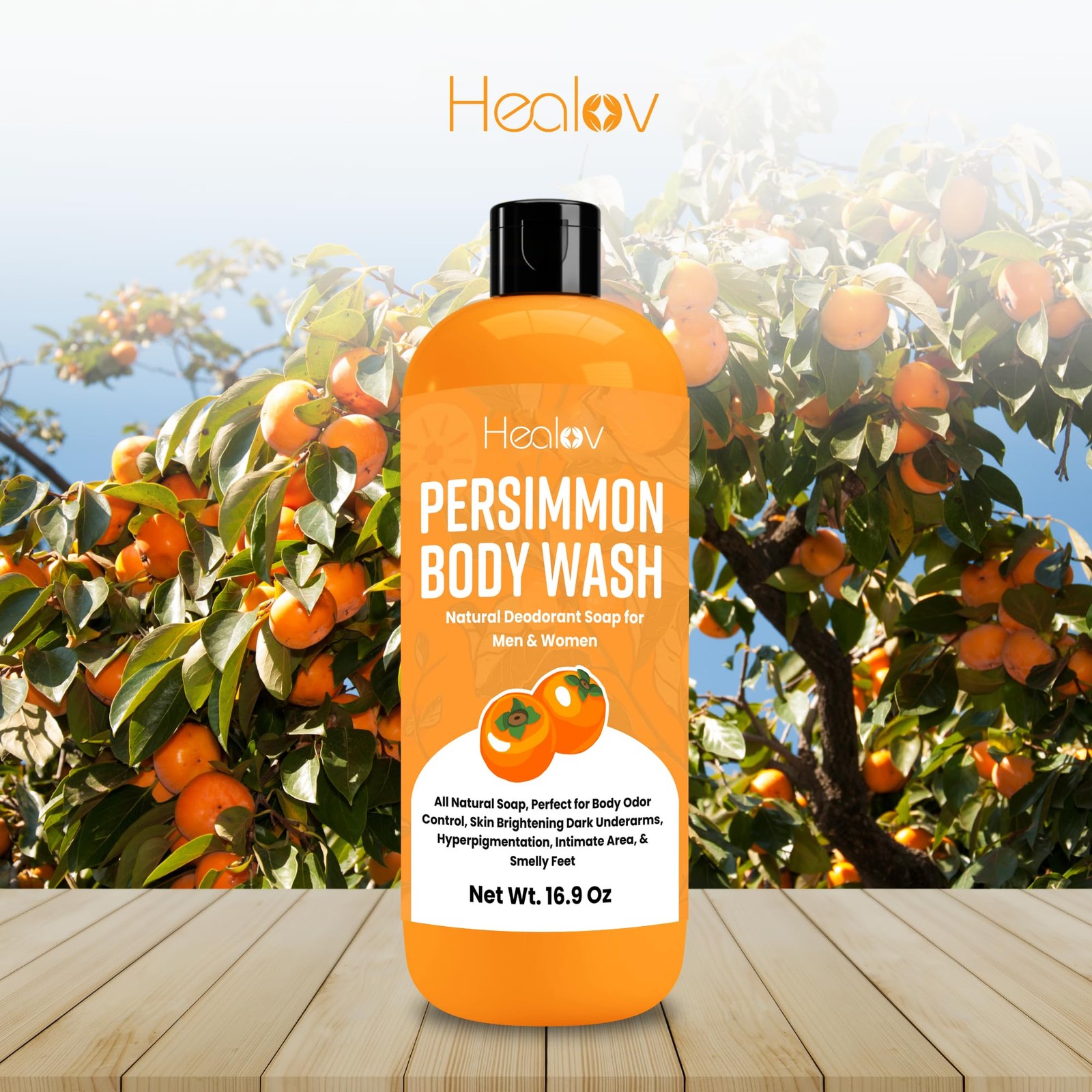 Healov Persimmon Body Wash for Odor Control – 16.9 Ounce (Pack of 1)