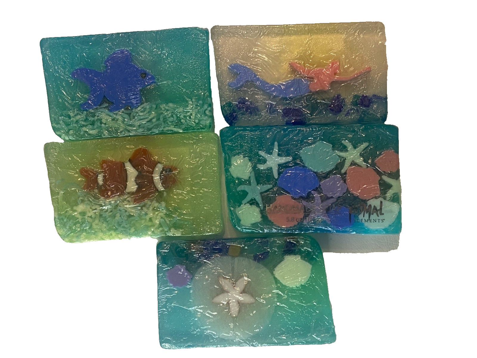 5 Primal Elements 3.5 oz. Bar Soap in Shrinkwrap Mermaid, Fish, Sand Dollar