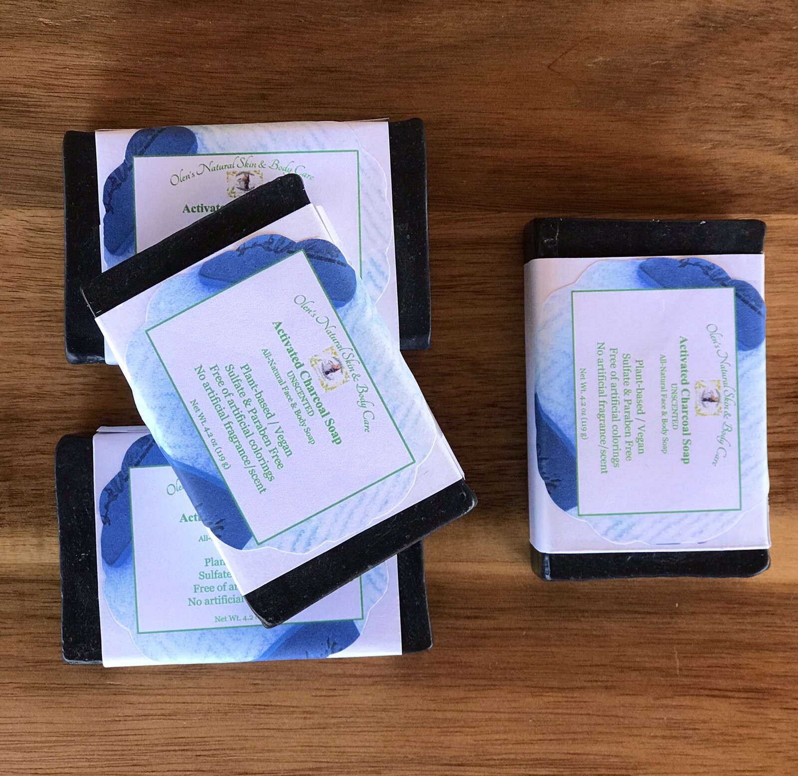 Lot of 4 All-Natural Activated Charcoal Soap Bar Unscented Free Shipping