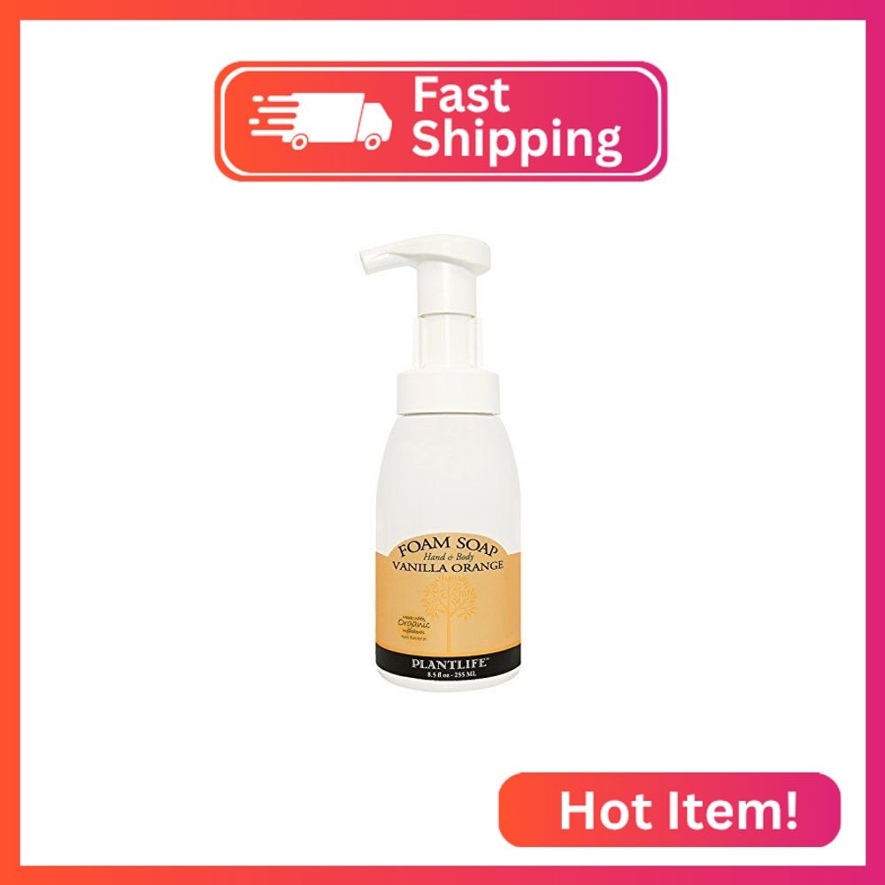 Plantlife Vanilla Orange Foam Soap – Made with Organic Ingredients- 8.5 oz