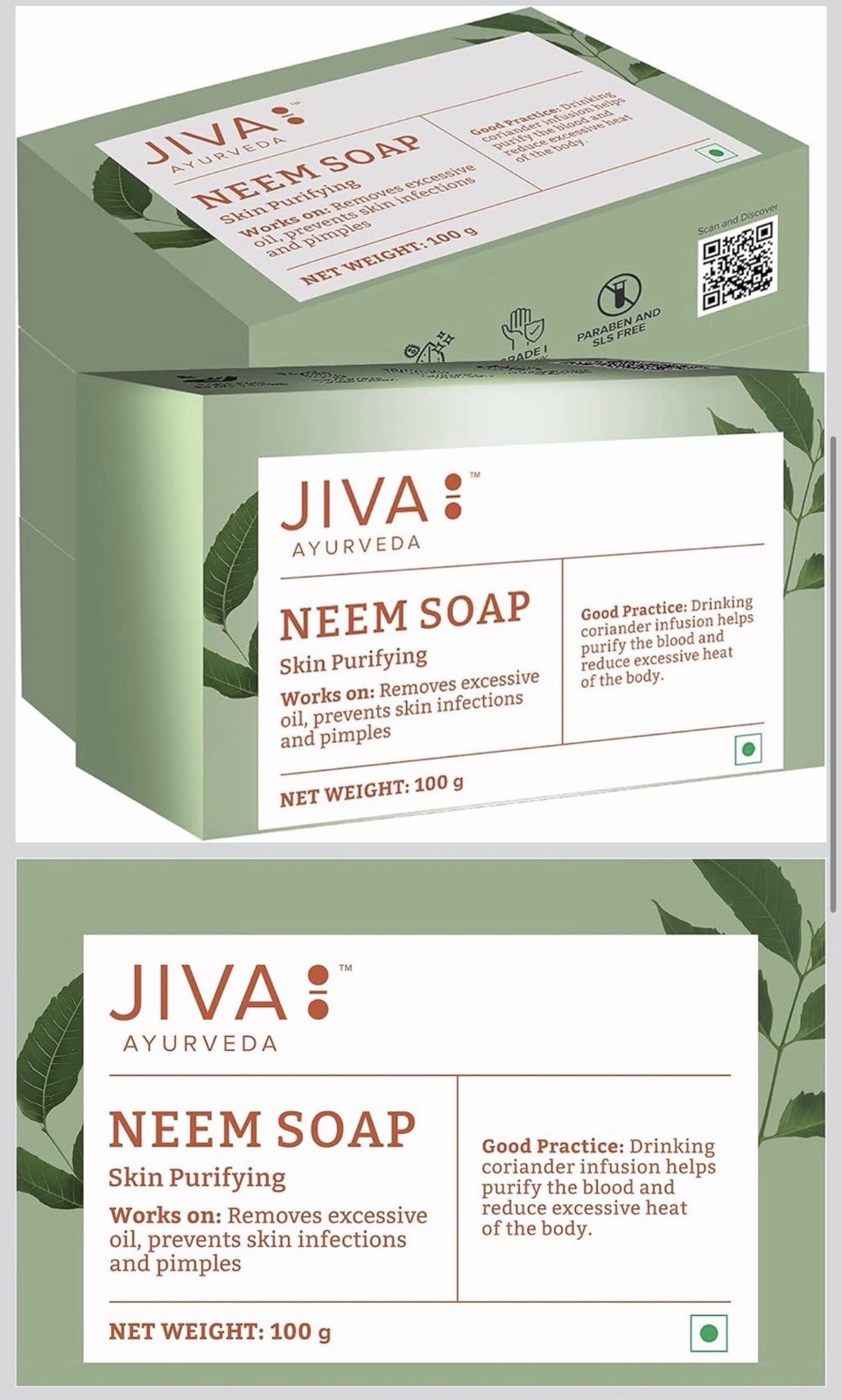 Jiva Ayurveda Neem Soap 100g Pack of 4 | Acne Care & Oil Control