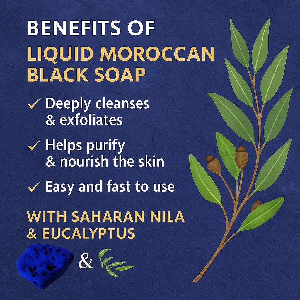 Moroccan Liquid Black Soap with Saharan Nila and Eucalyptus – Traditional Ham…