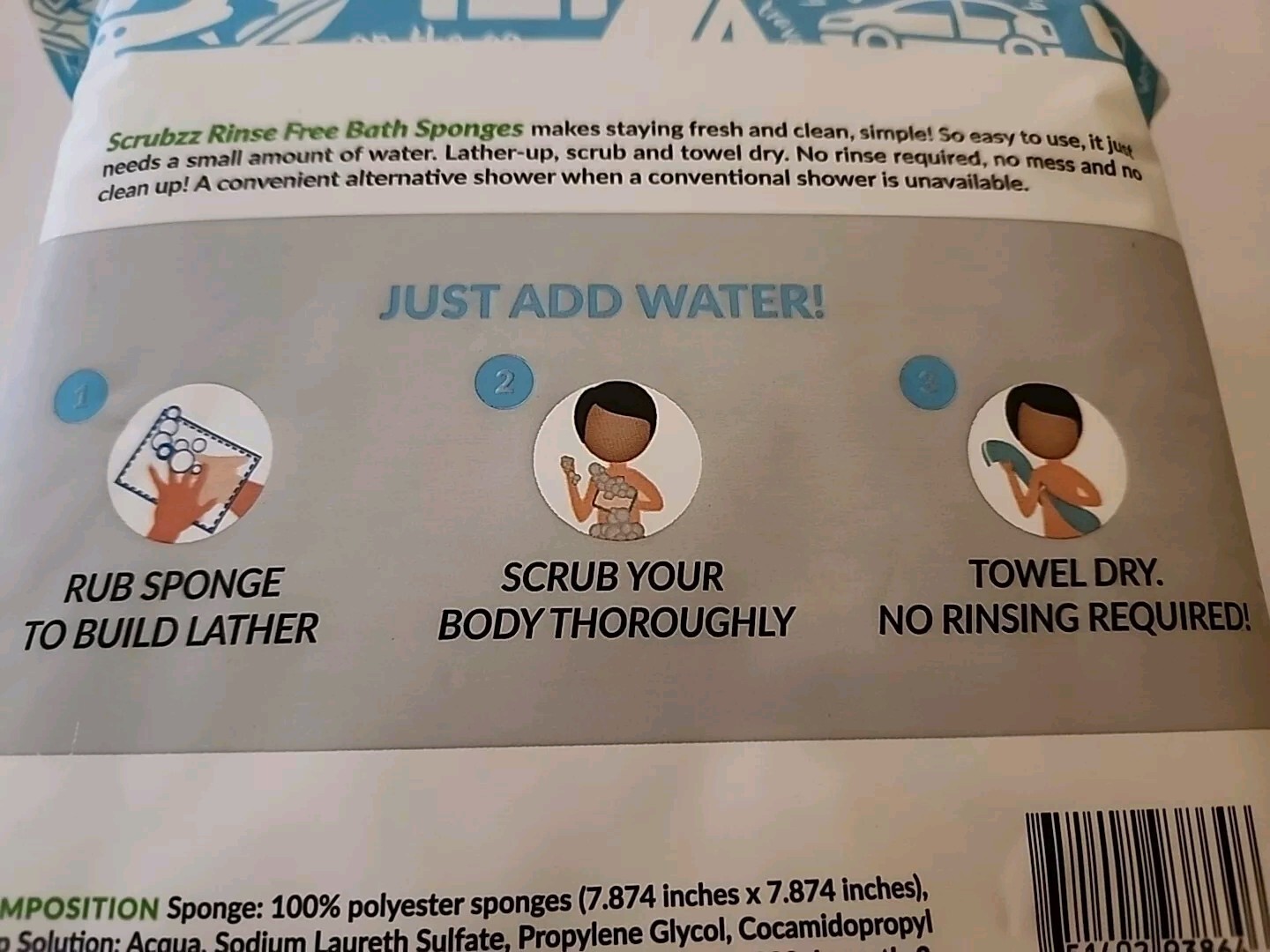 Disposable No Rinse Bathing Wipes. 25 Pack All-In-1 Single Use Shower Scrubzz