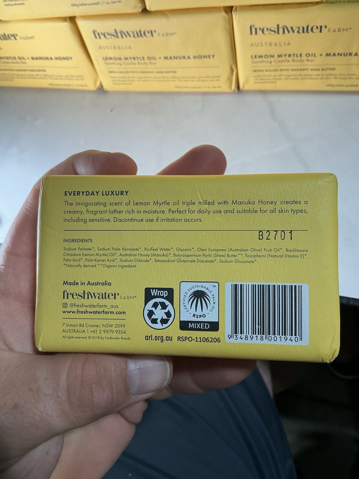 Freshwater Farm Australia Natural Soap Bar- Lemon Myrtle+Manuka Honey- 7 oz x 7