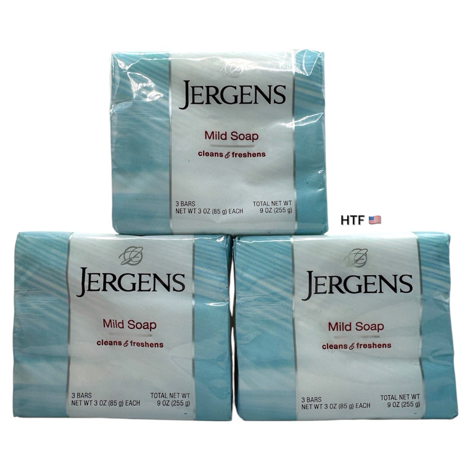 3 pack of 3 (9 bars total) Jergens Mild Soap Pure & Natural Bars 3 oz Each