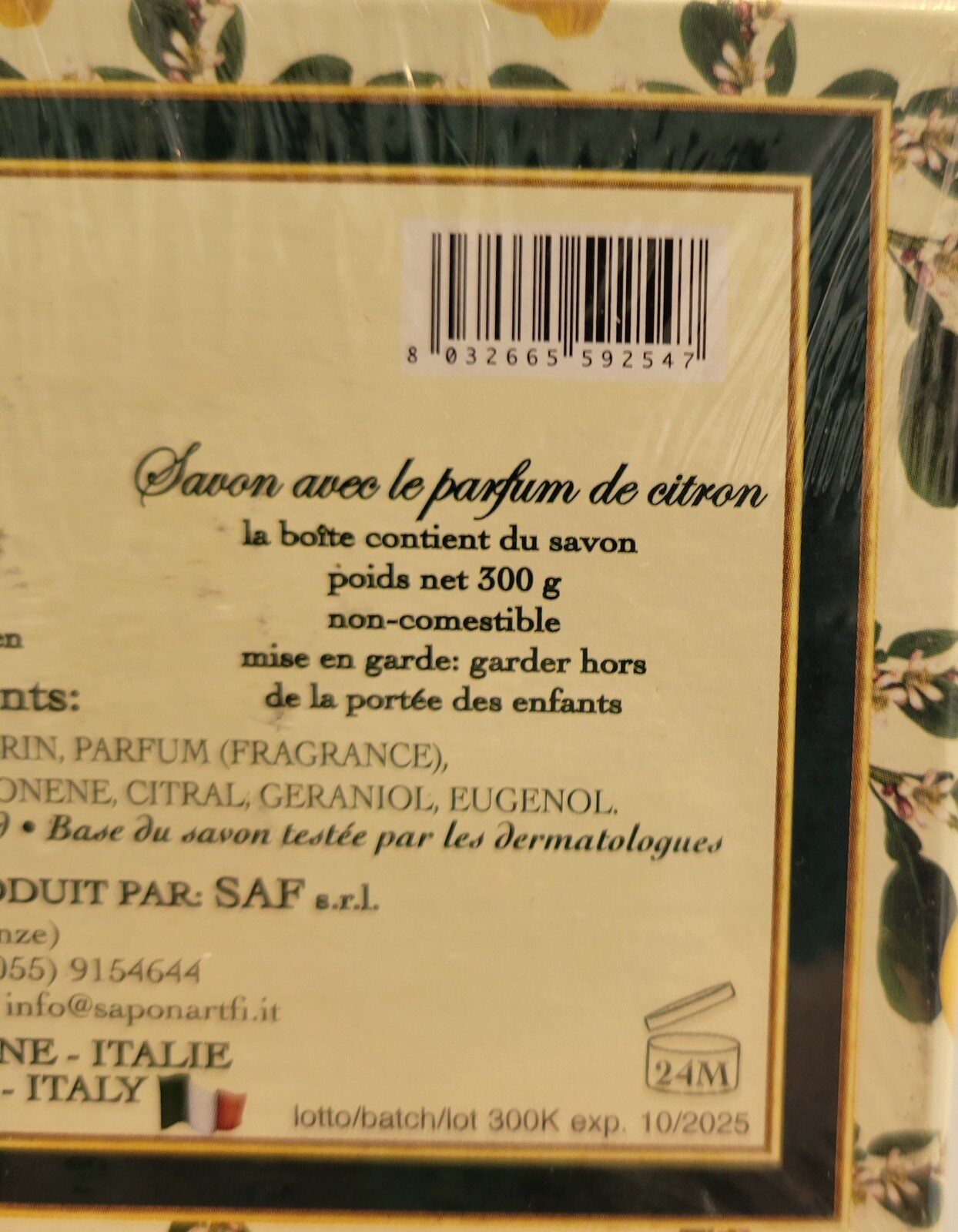 2x La Saponeria Firenze LEMON Scented Soap 10.5 oz Made in Italy 5″ Bar Tuscany