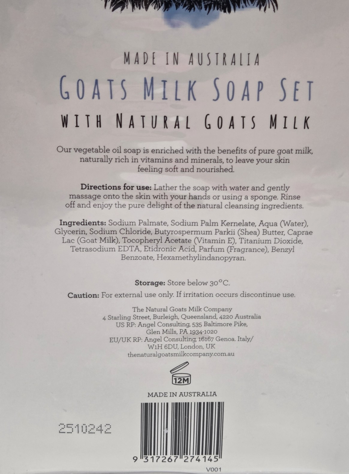 Goats Milk 8 Soap Bars Set Made in Australia – By The Natural Company 7oz Each