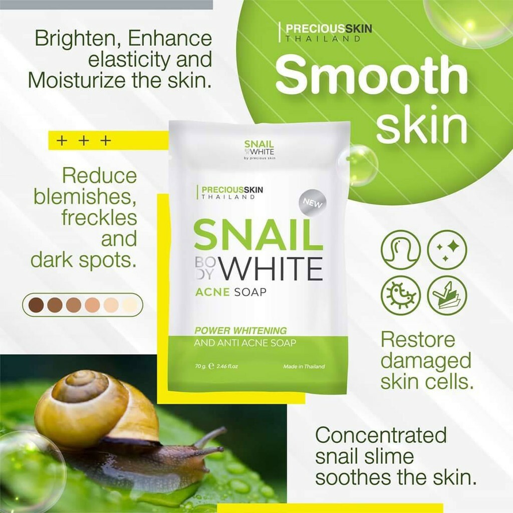6 x Snail Body White Anti Acne Soap Whitening Skin Body & Face Reduce Acne 70g