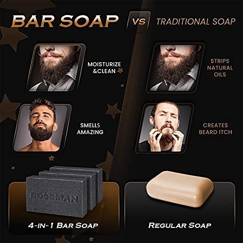 Bossman 6-Pack Bar Soap – All Natural Beard Wash Shampoo & Body Wash
