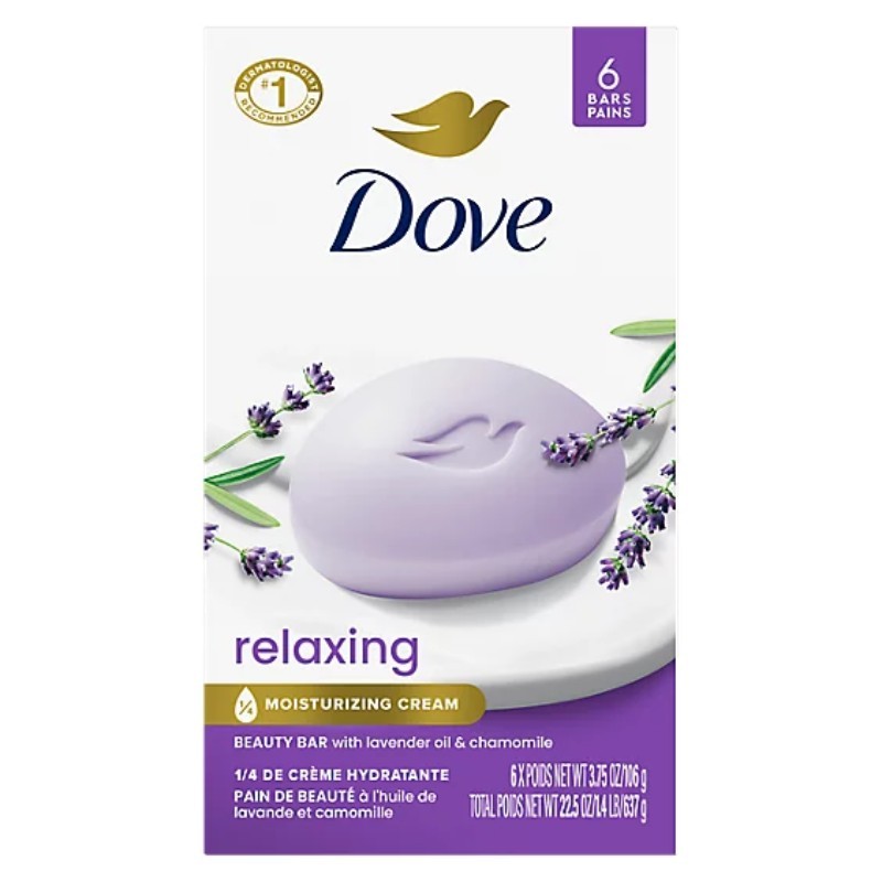 6x Dove Soap Bar Lavender Relaxing Beauty Moisturizing Cream 6-Pack New 3.75oz