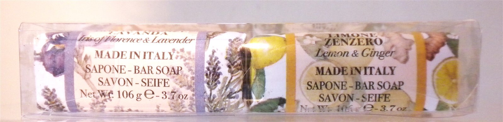 LA FLORENTINA ITALY W/ SHEA BUTTER 6 BAR SOAP SET FIG , LEMON ++ 3.7 OZ EA=22 OZ