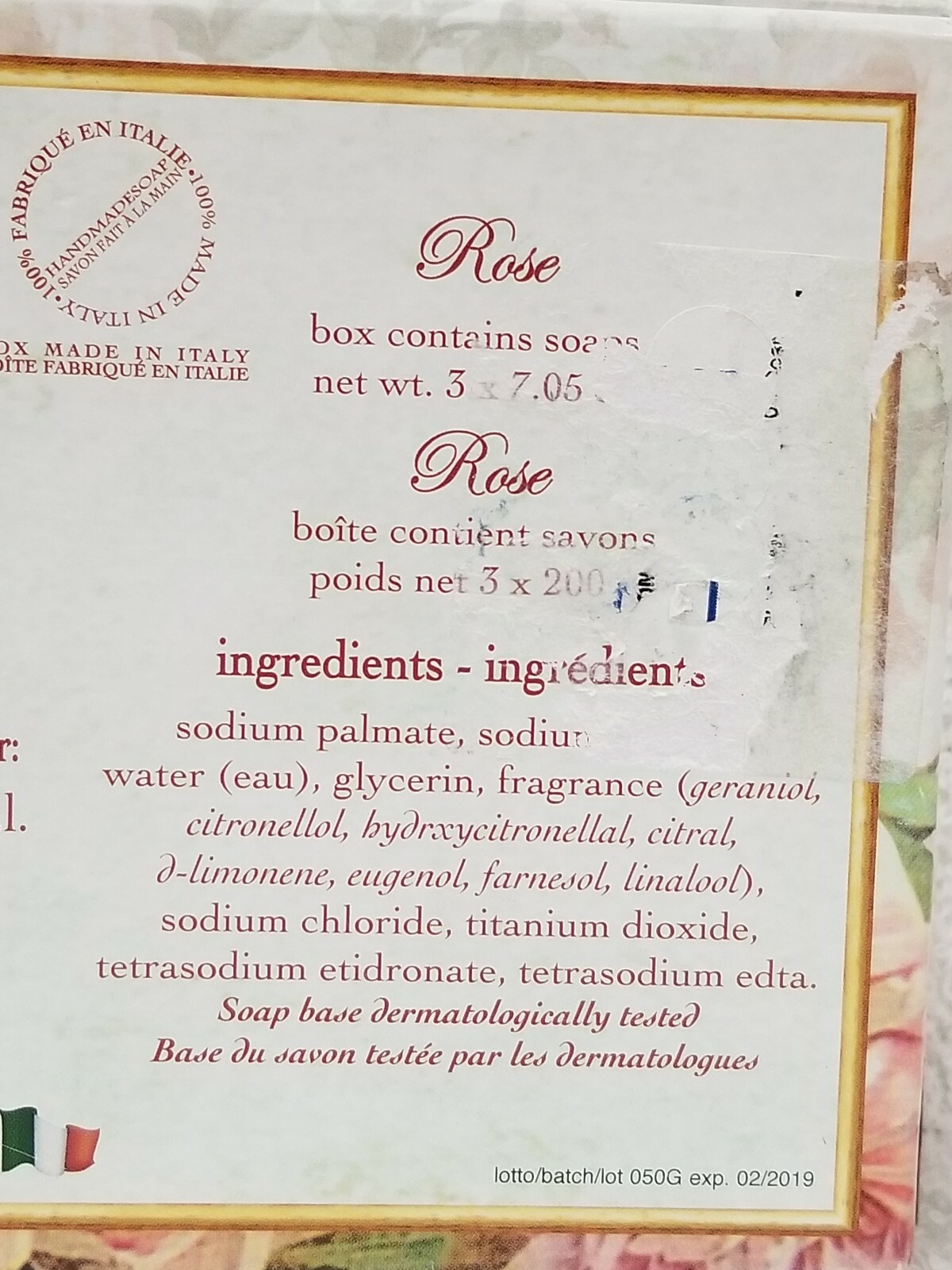 Saponificio Artigianale FIORENTINO ROSA ROSE L’Arte Della Qualita Soap 200g New