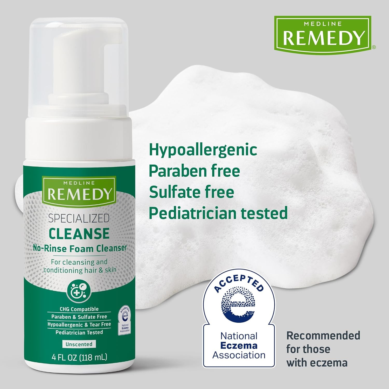 Remedy Specialized No-Rinse Foam Cleanser (4 oz), Unscented, Body Wash,