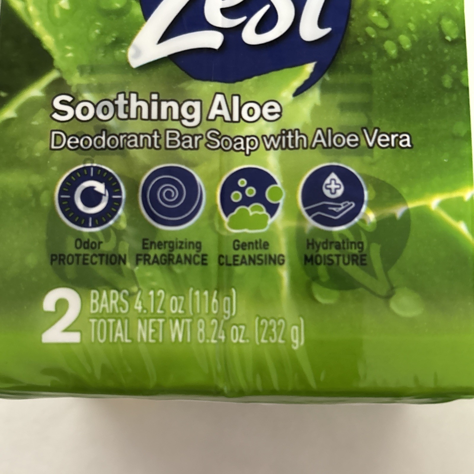 ZEST ALOE LOT 4 BARS 4.12 Oz Each BONUS Size Soothing Aloe Vera Deodorant Soap
