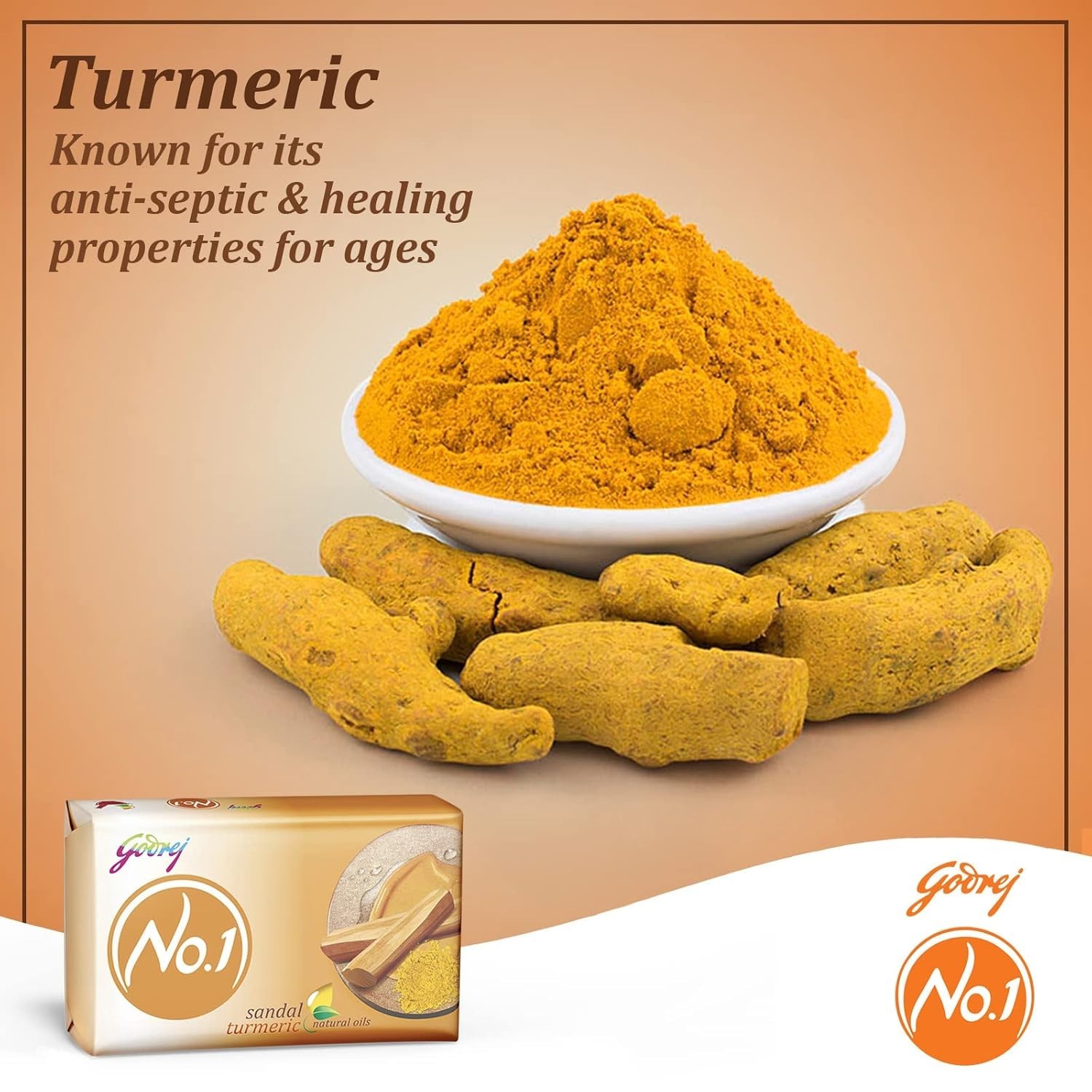 Godrej No1 Bathing Sandal&Turmeric Grade 1 Soap with Long-lasting Fragrance1PCS