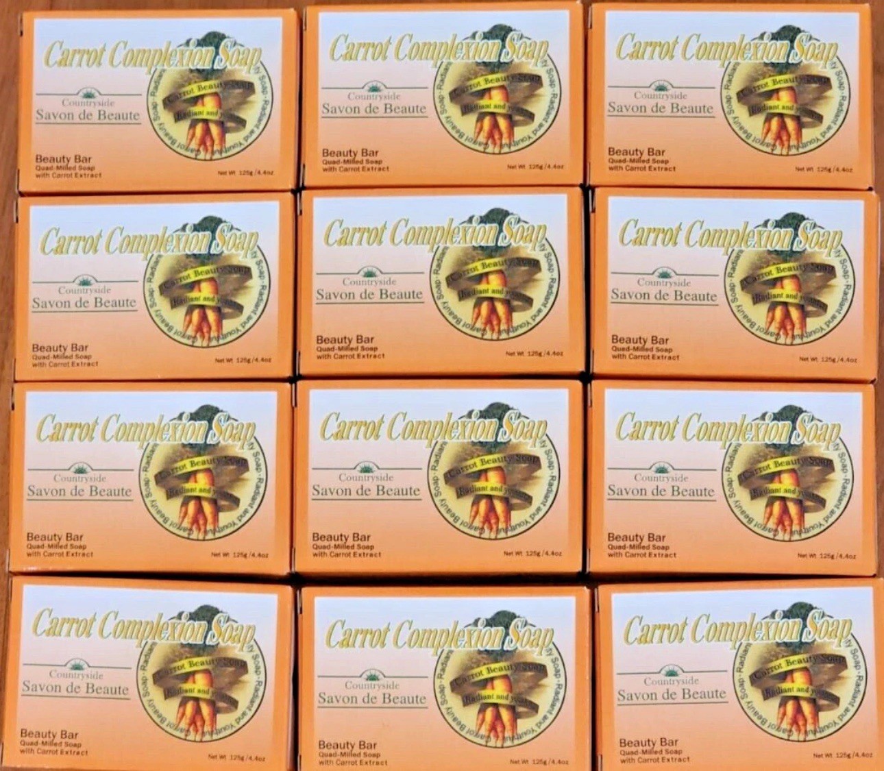 (12) Beauty Bars Carrot Complexion Soap Skin Tone Improvement w/ Carrot Oil 125g