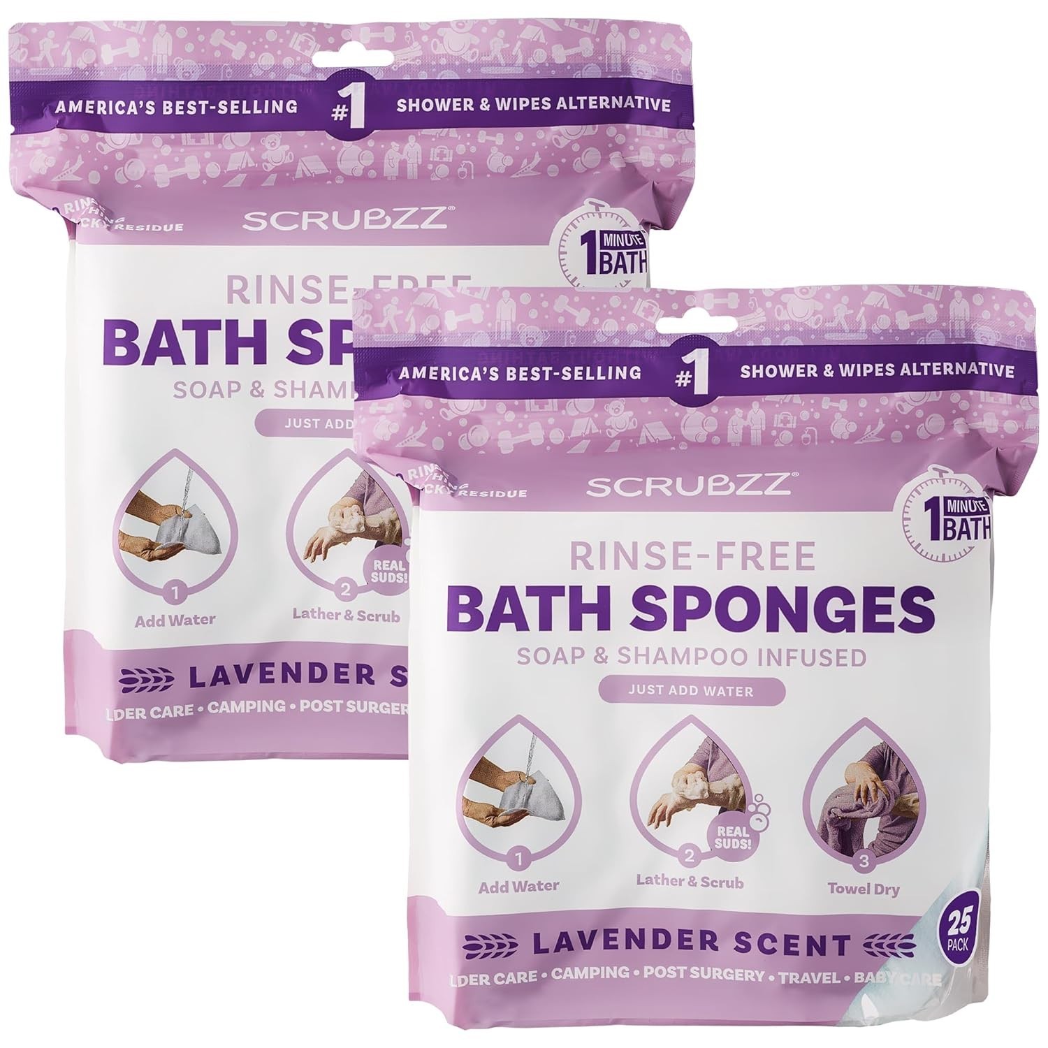 Scrubzz Disposable No Rinse Bathing Wipes – All-in-1 Single Use Shower Wipes, Si