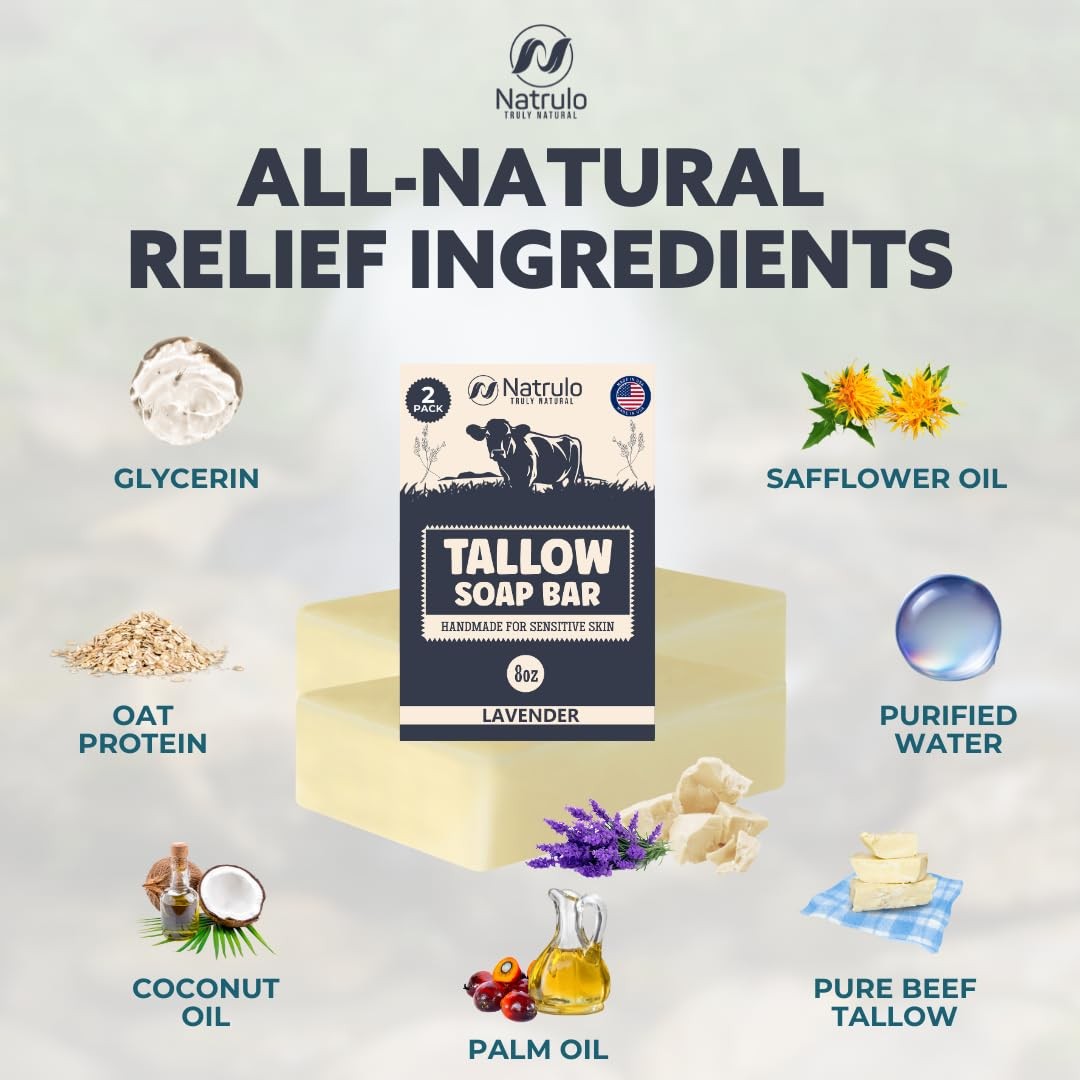 Beef Tallow Soap Bar – All Natural Grass Fed 4 Ounce (Pack of 2)