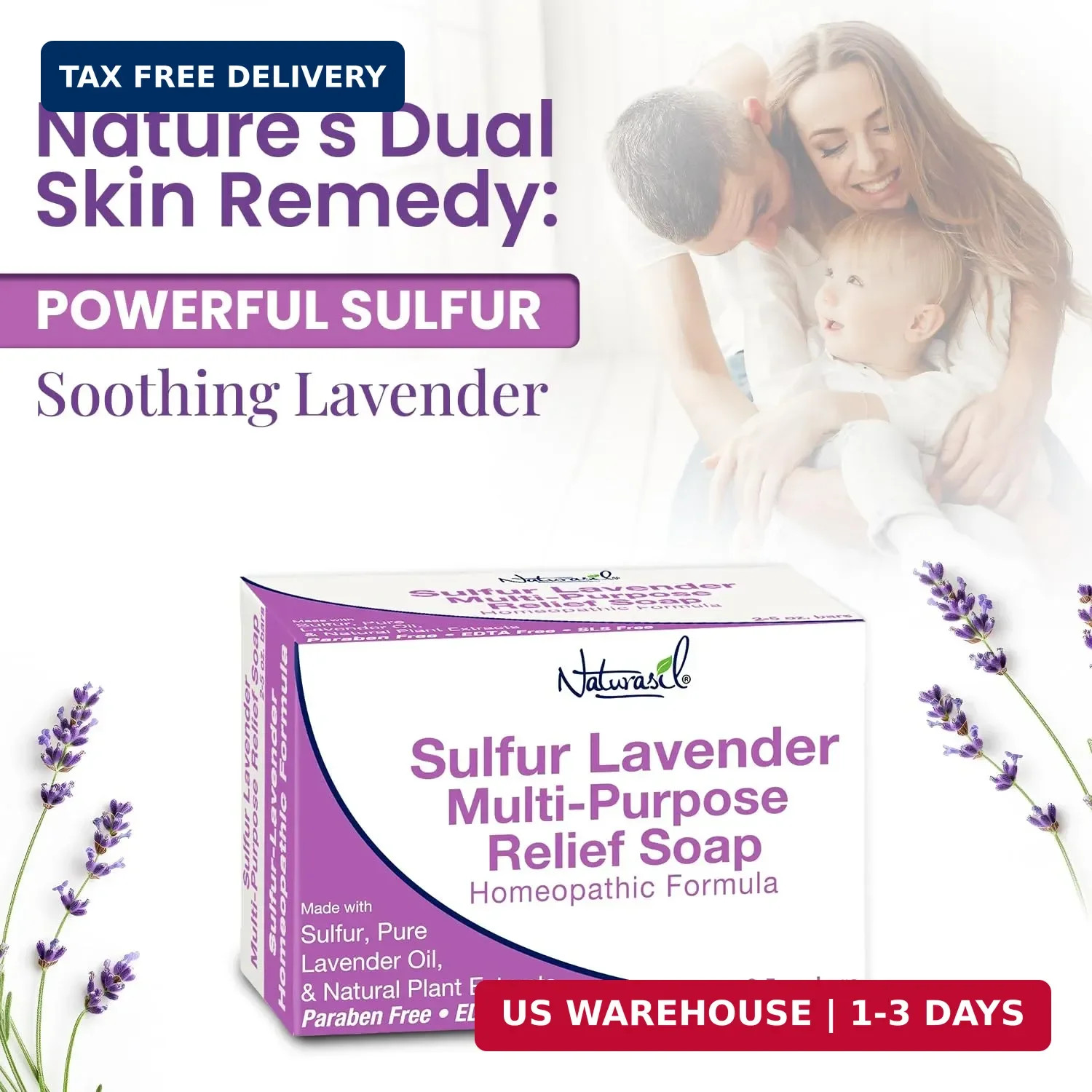 Naturasil Sulfur Soap Treatment w/Pure Lavender | Max-Strength Natural Relief fo