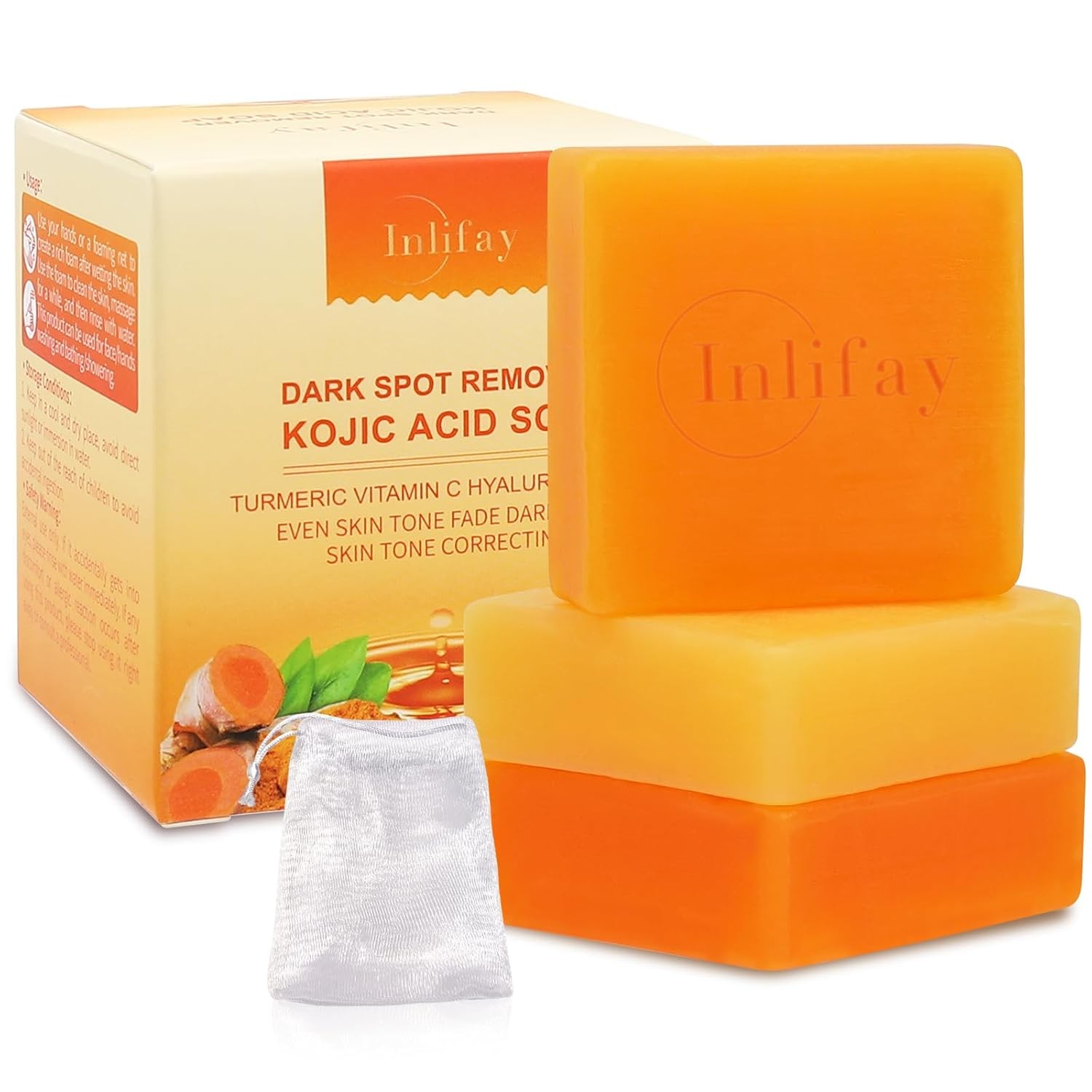 Inlifay Kojic Acid Turmeric Soap: Dark Spot Remover for Face Body – Skin Cleansi