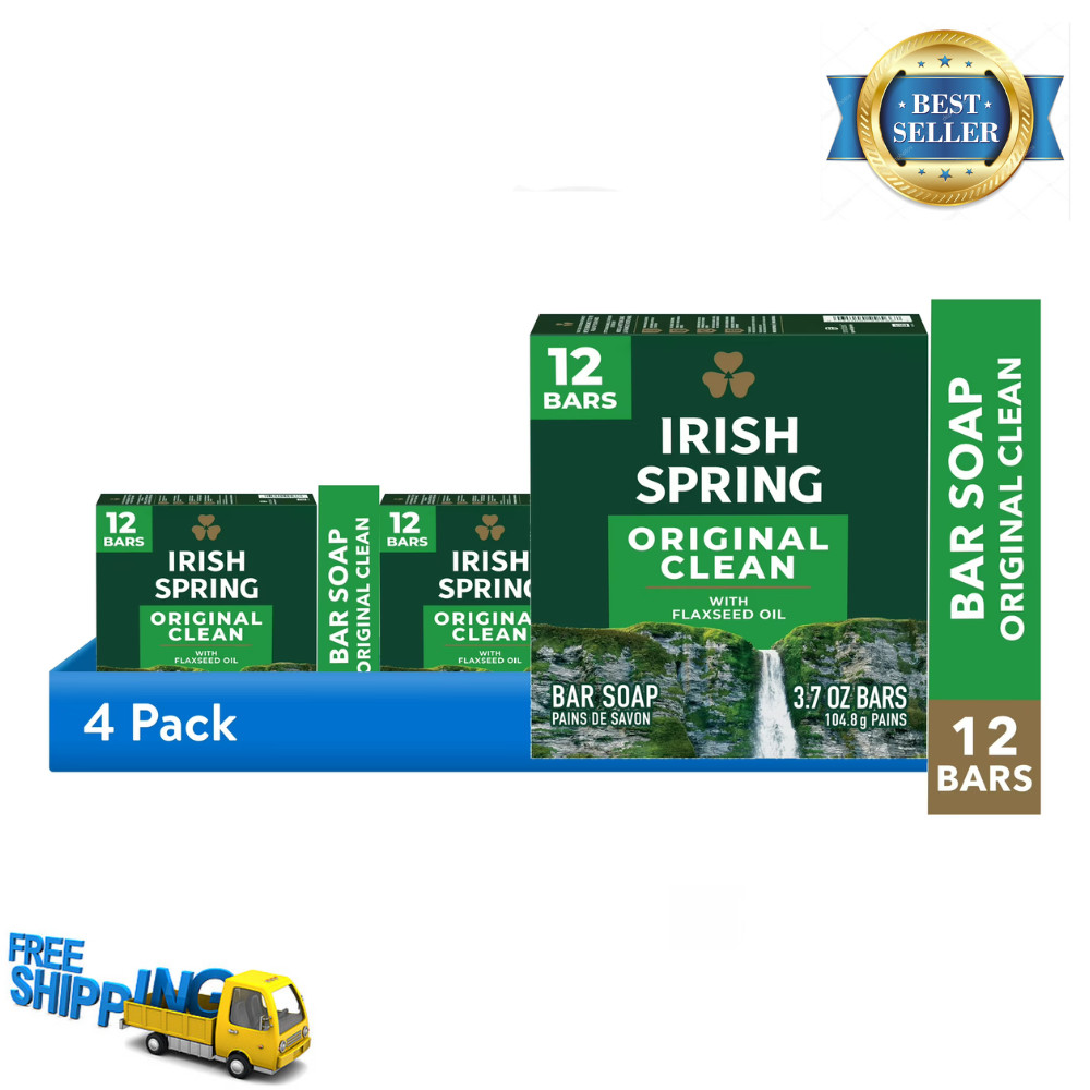 Irish Spring Original Clean Men’s Bar Soap, 3.7 Oz, 12 Count, 4 Pack, Total 48Ct