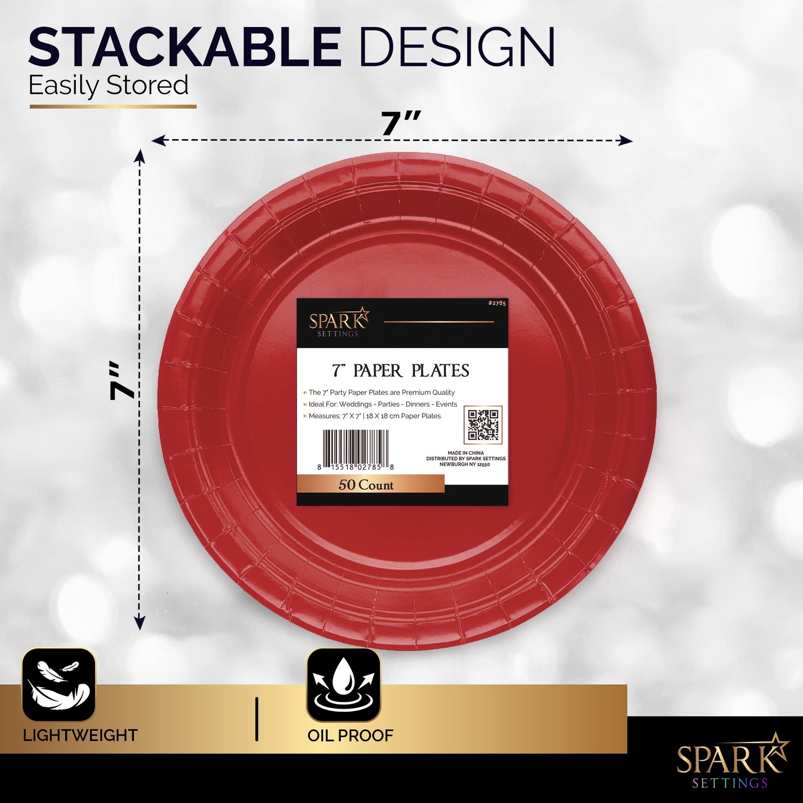 Amcrate Disposable Paper Plates Red, 7 Inch Paper Dessert Plates, Strong and …