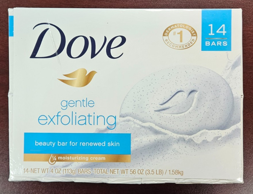 14 x 4oz SOAPS DOVE GENTLE EXFOLIATING BEAUTY BAR 1/4 MOISTURIZING CREAM SOAP