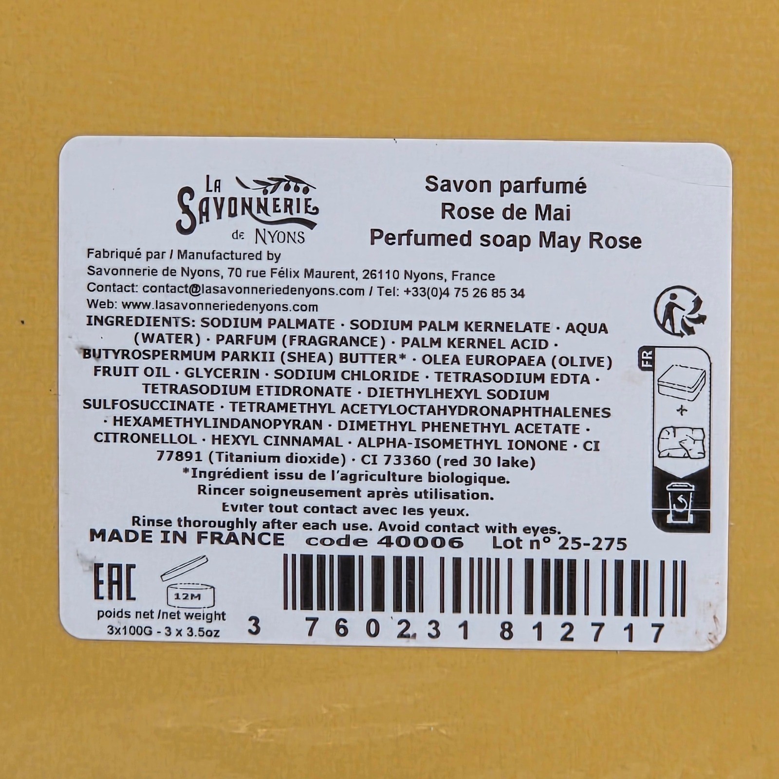 La Savonnerie de Nyons Soap Set Unisex 3x100g Paris Tins Rose de Mai French Gift
