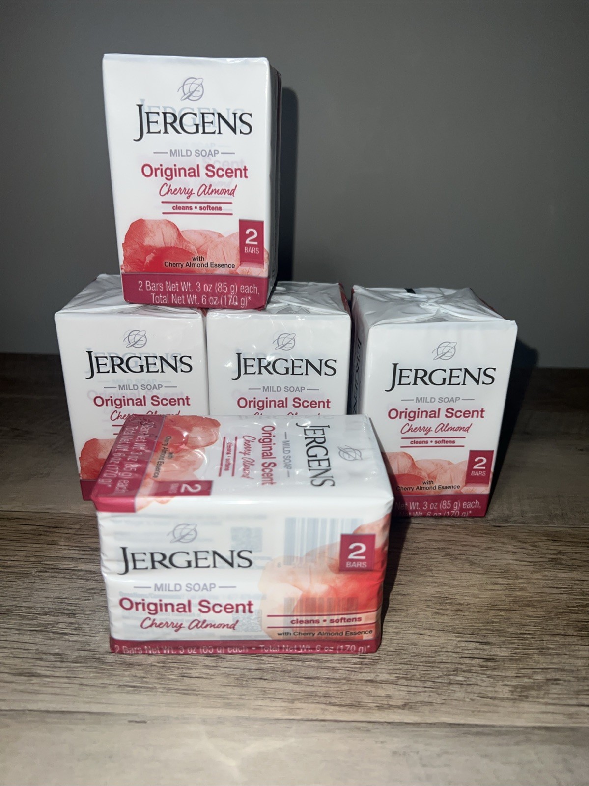 5 Packs (10Bars Total) Jergens Cherry Almond Mild Soap Original Scent, Free Ship
