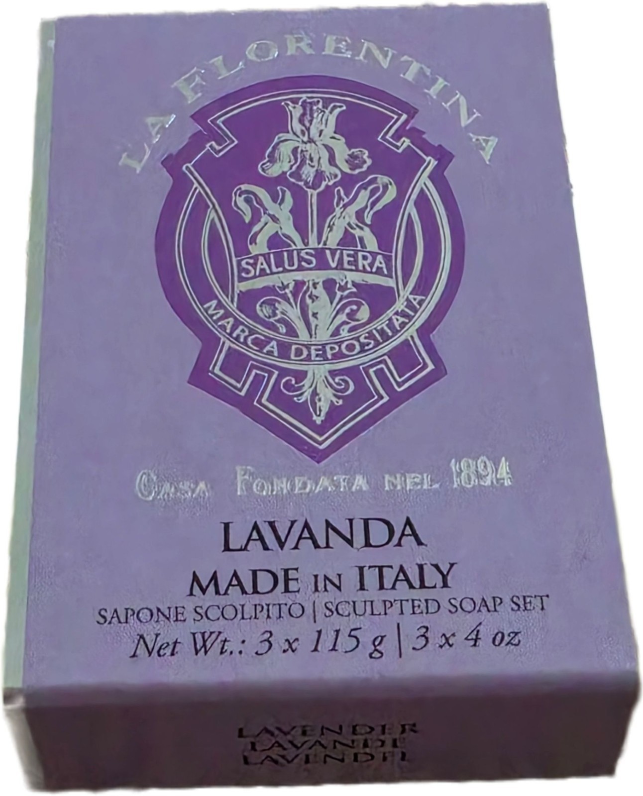 La Florentina Lavender Sculpted Soap Set Made in Italy 3x115g 4oz New NIB Sealed
