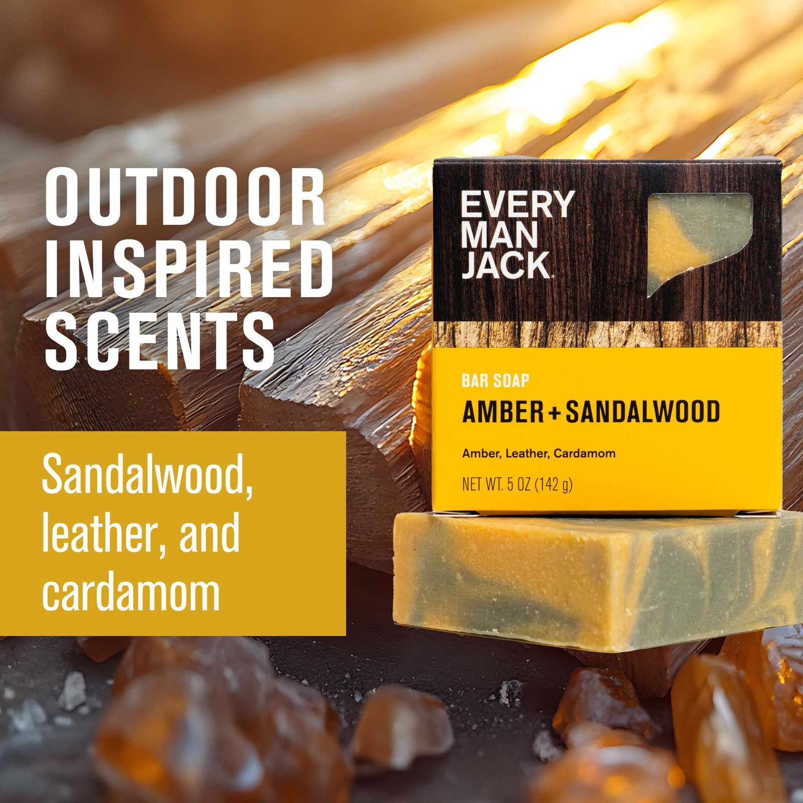 Cold Processed Mens Bar Soap – Subtle Amber + Sandalwood Scent – Deeply Clean…