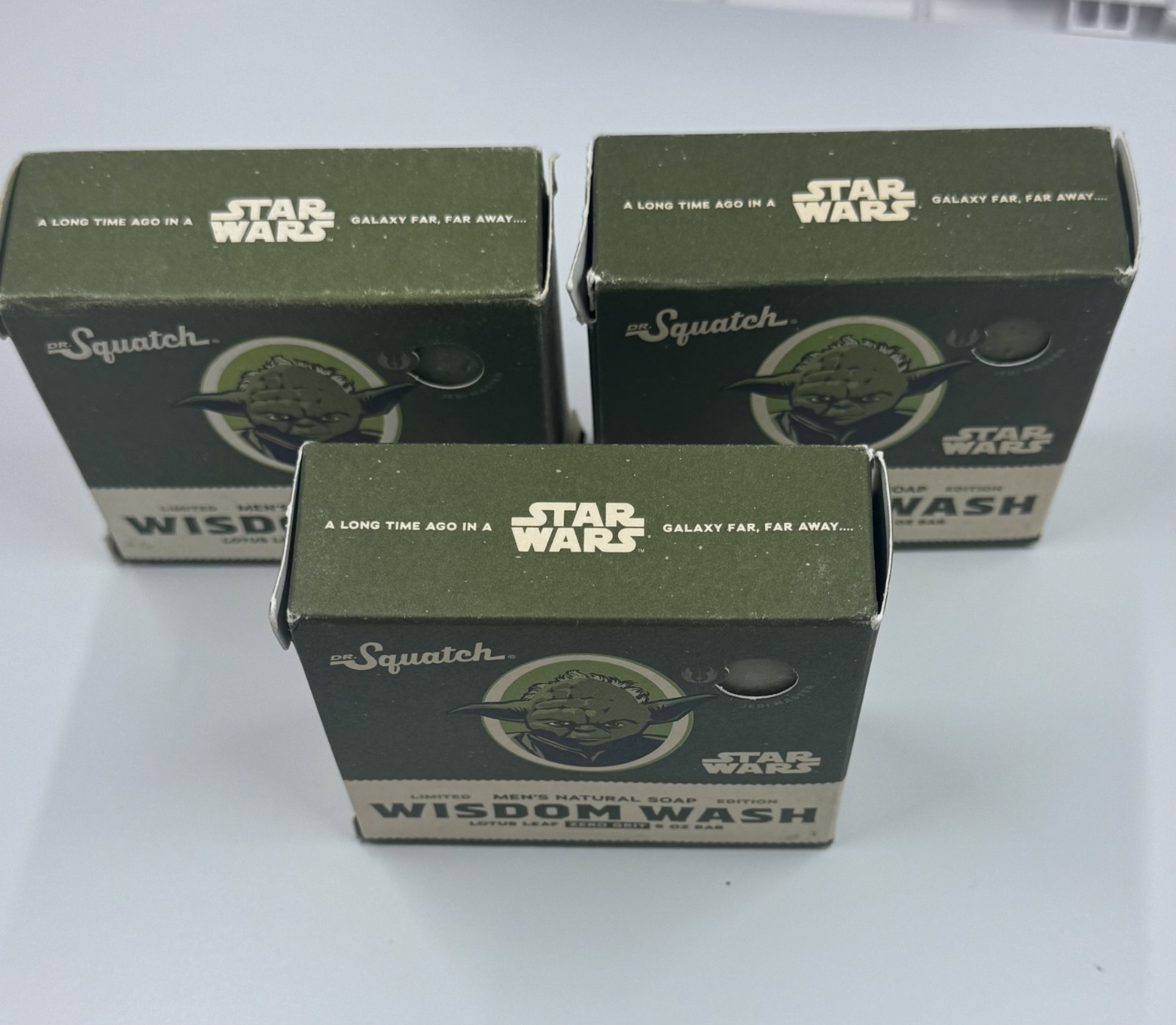 Lot of 3 -Dr. Squatch WISDOM WASH Star Wars Yoda Natural Bar Soap for Men, 5 oz