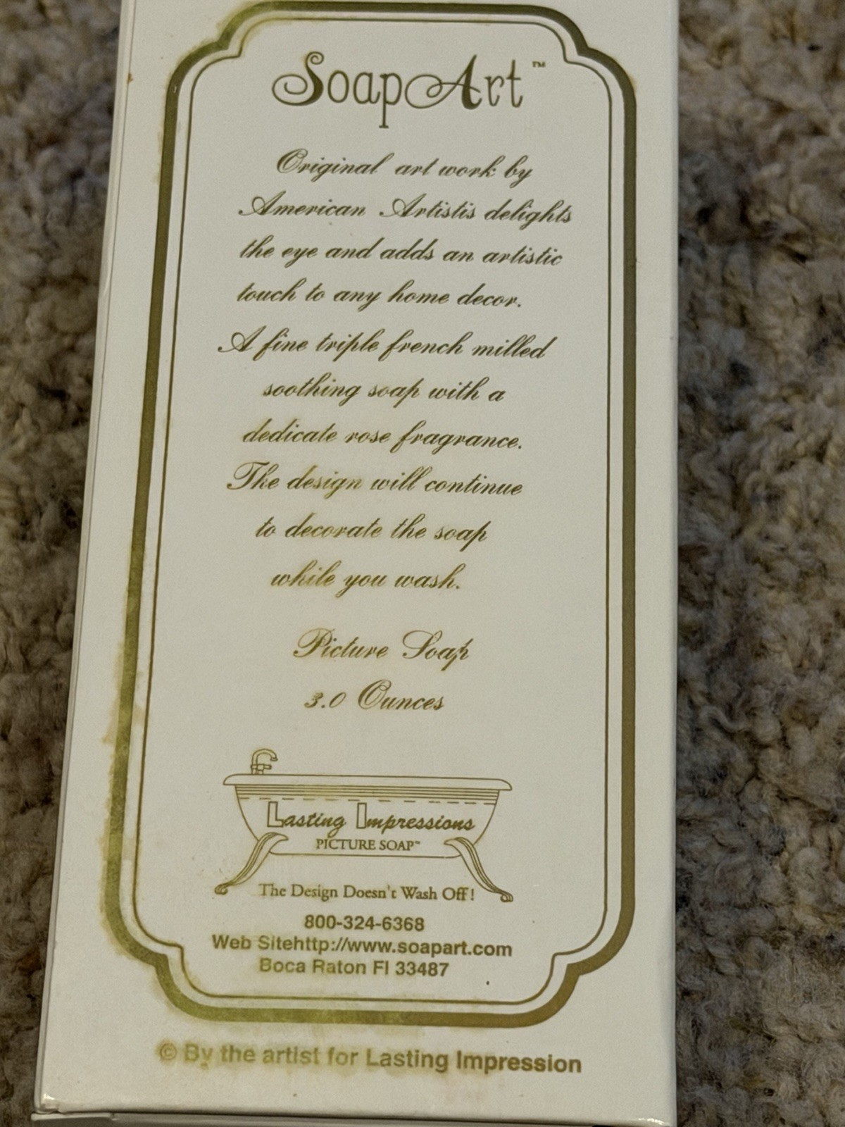SoapArt Lasting Impressions Picture Soap Bar, Rose Scent, White 3 oz, USA made